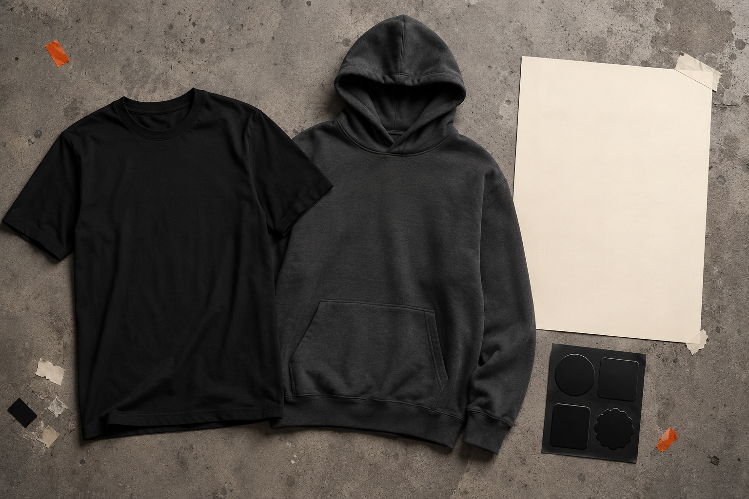 Blank apparel and poster ready for the Flock Off first drop